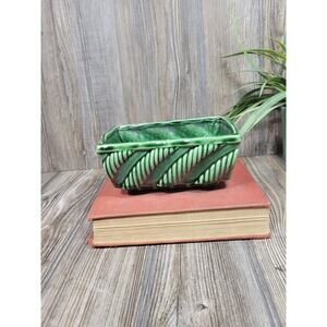 Vintage Green Pottery Succulent Planter, Ribbed Pottery